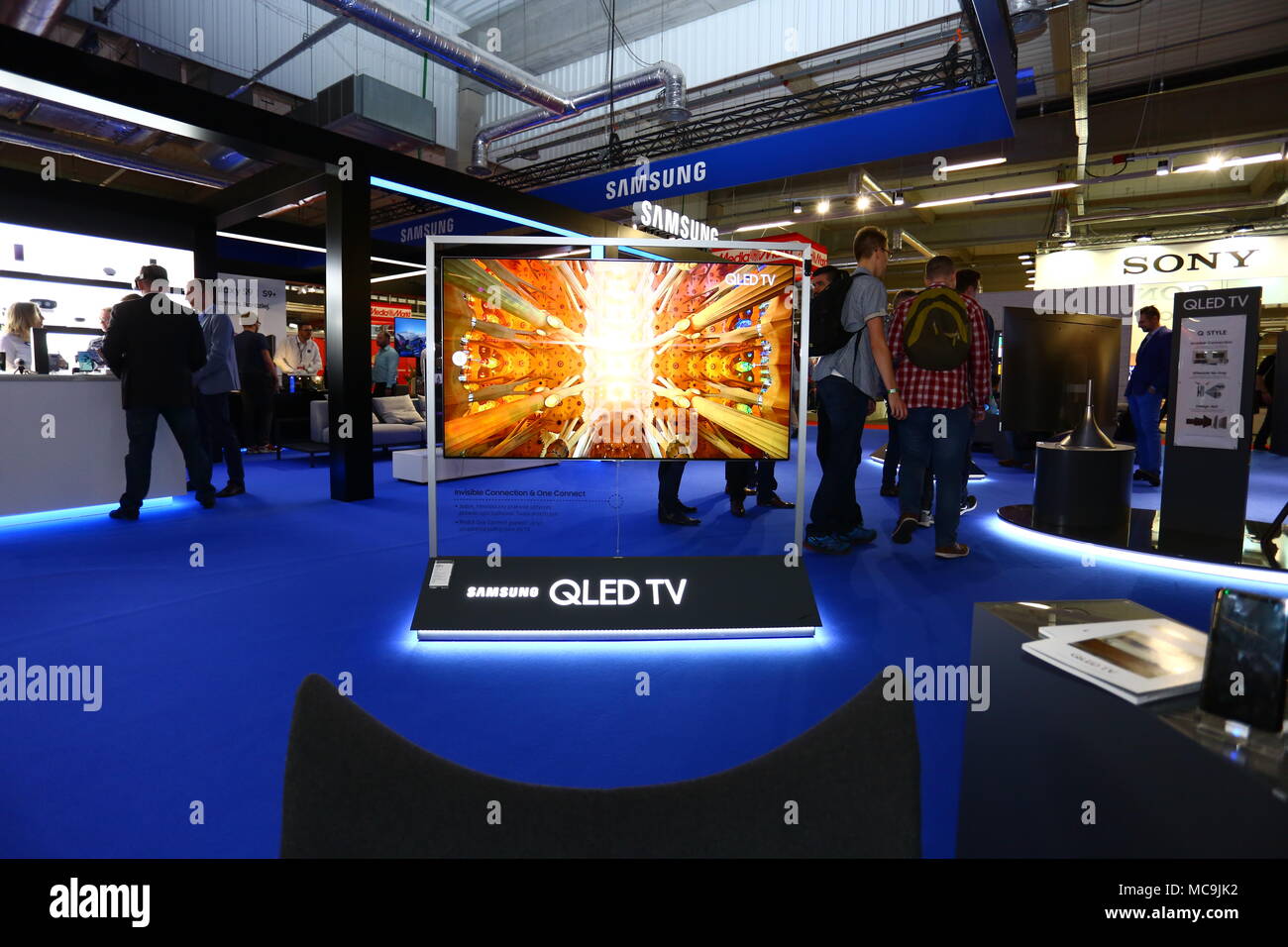 Nadarzyn, Poland. 13th Apr, 2018. Consumer Electronics Show started at PTAK Warsaw Expo center, presenting home appliances, shows and entertainment electronics. Credit: Madeleine Lenz/Pacific Press/Alamy Live News Stock Photo