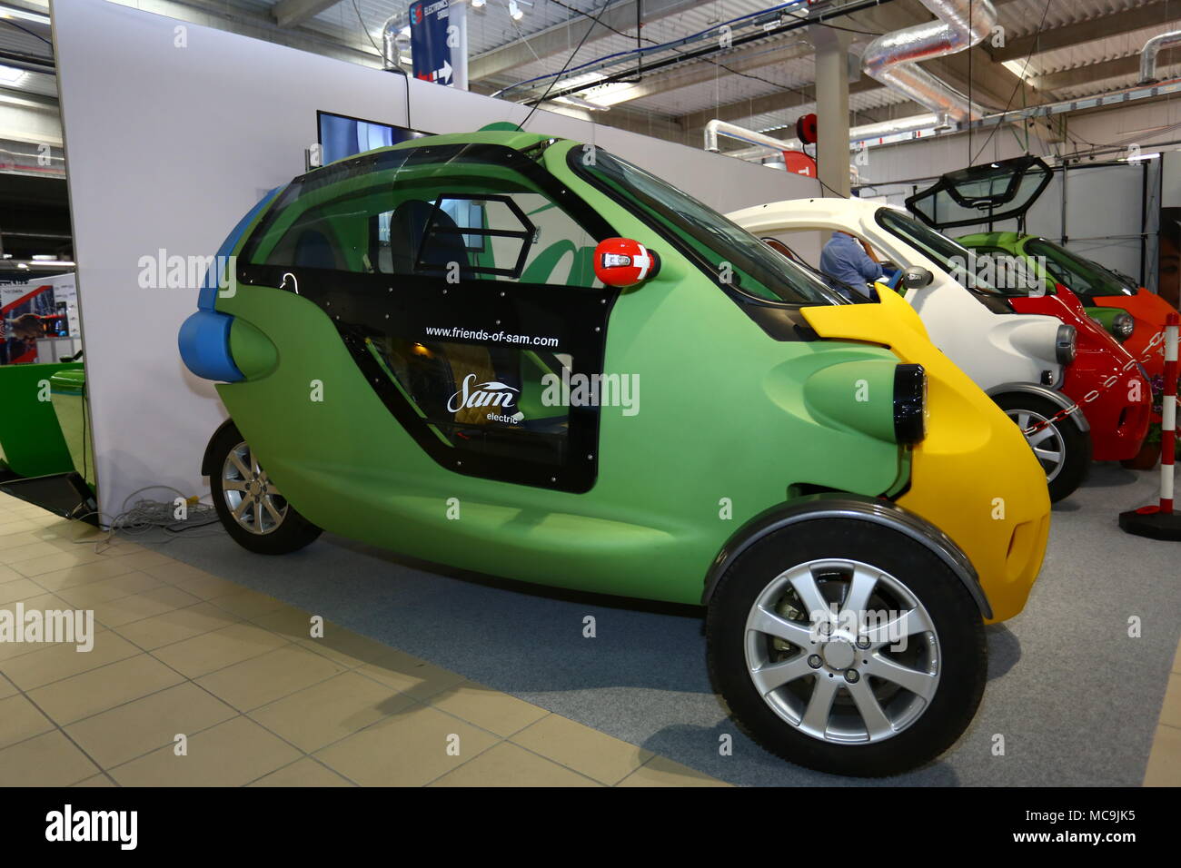 Nadarzyn, Poland. 13th Apr, 2018. Consumer Electronics Show started at PTAK Warsaw Expo center, presenting home appliances, shows and entertainment electronics. Credit: Madeleine Lenz/Pacific Press/Alamy Live News Stock Photo