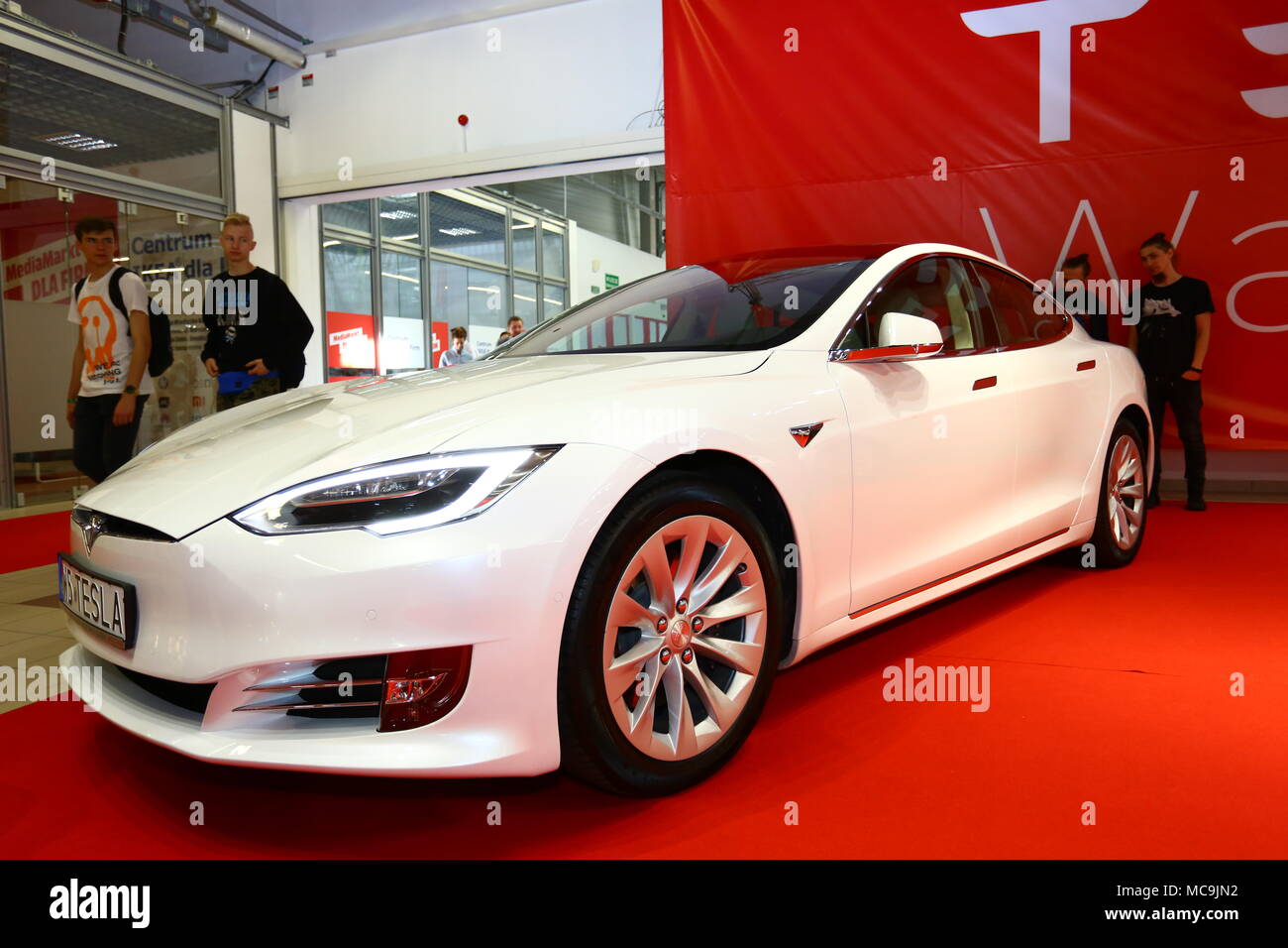 Nadarzyn, Poland. 13th Apr, 2018. Consumer Electronics Show started at PTAK Warsaw Expo center, presenting home appliances, shows and entertainment electronics. Credit: Madeleine Lenz/Pacific Press/Alamy Live News Stock Photo