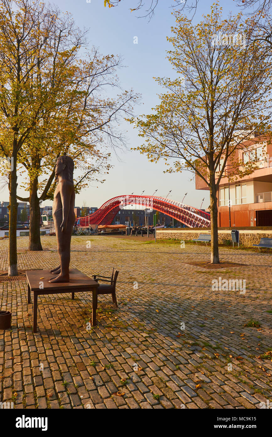 Sculpture near Python Bridge (Pythonbrug), Oosterdokseiland (eastern docklands), Amsterdam, Netherlands. Stock Photo