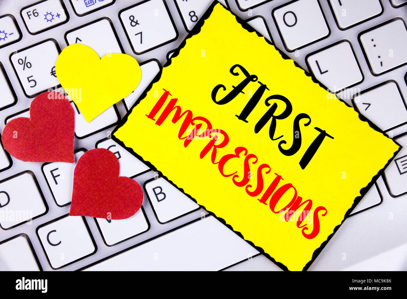 Writing note showing First Impressions. Business photo showcasing ...