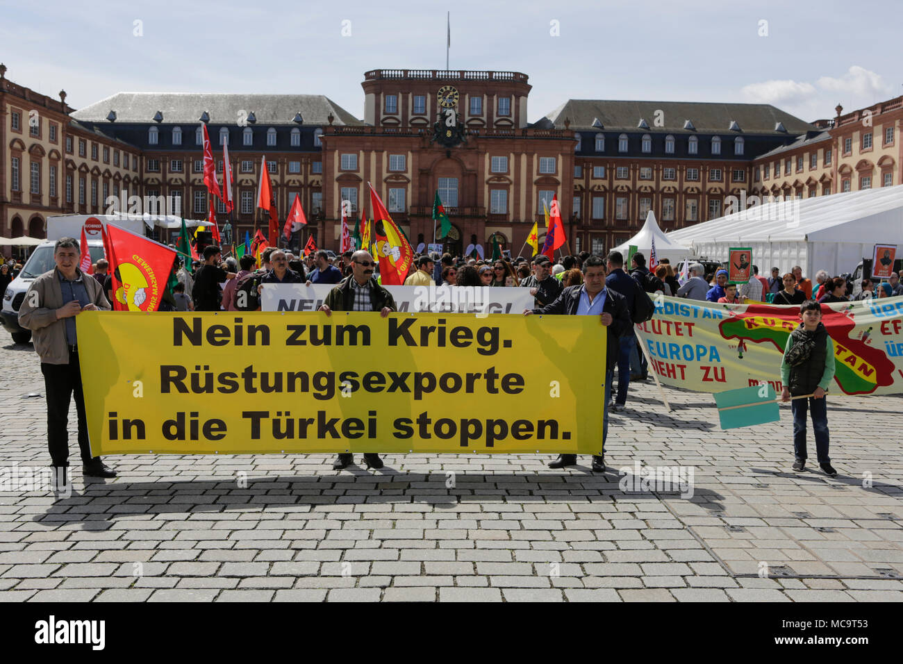 Mannheim Germany 14th Apr 18 Protesters Carry A Banner That Reads No To War Stop Weapons Mannheim Germany 14th Apr 18 Protesters Carry A Banner That Reads No To War Stop Weapons