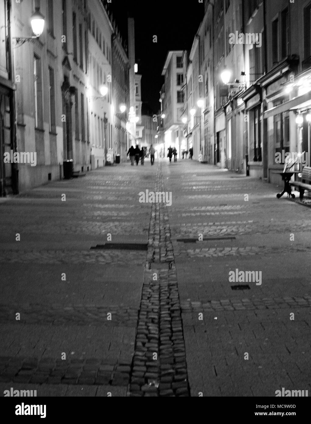 Cobblestones down the center of back alley in Luxembourg City Stock