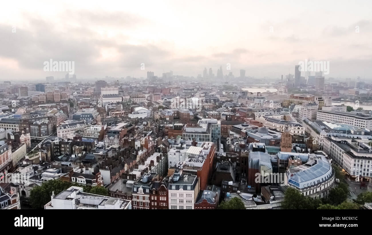 London City Central Neighborhood Aerial View Flying Over Above