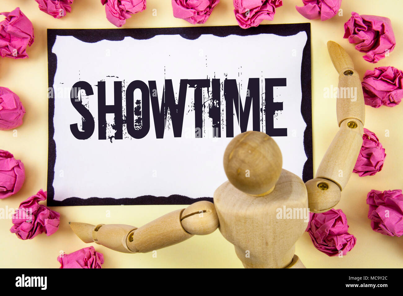 Handwriting text Showtime. Concept meaning Time a Play Film Concert