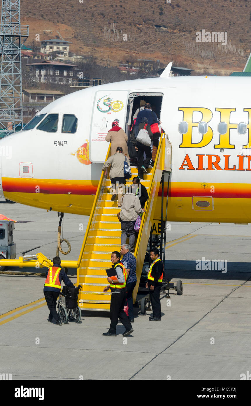 Bhutan Airlines Airbus A319 loading at Paro International Airport
