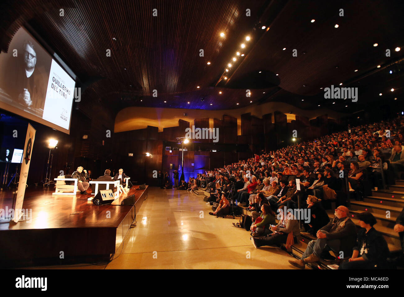 Malaga, Spain, 14 April 2018. Mexican film director Guillermo del Toro attends to the  Festival de Malaga. The Festival de Malaga or Malaga film festival is an annual film festival event held in Malaga, it is mainly to promote Spanish language films. Credit: SOPA Images Limited/Alamy Live News Stock Photo