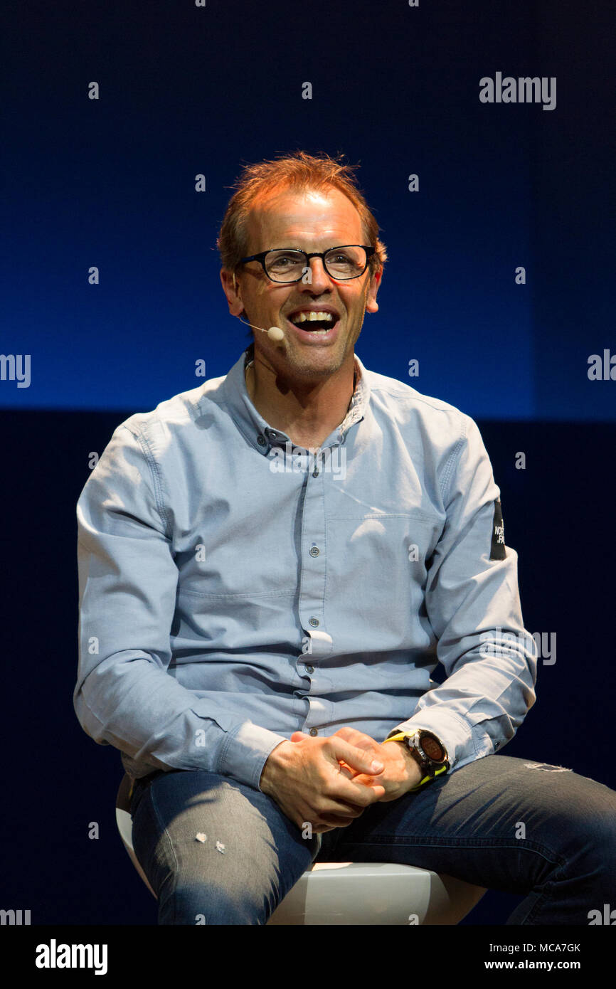 Torino, Italy. 14th April 2018. Italian alpinist Simone Moro gives a public talk during the opening day of new Lavazza headquarters in Torino (Italy) Credit: Marco Destefanis/Alamy Live News Stock Photo