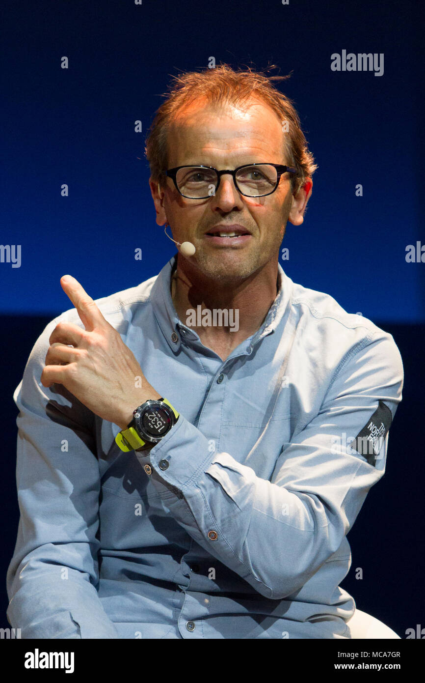 Torino, Italy. 14th April 2018. Italian alpinist Simone Moro gives a public talk during the opening day of new Lavazza headquarters in Torino (Italy) Credit: Marco Destefanis/Alamy Live News Stock Photo