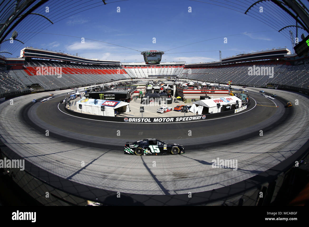 Bristol, Tennessee, USA. 14th Apr, 2018. April 14, 2018 - Bristol, Tennessee, USA: Ross Chastain (15) brings his car through the turns during final practice for the Food City 500 at Bristol Motor Speedway in Bristol, Tennessee. Credit: Chris Owens Asp Inc/ASP/ZUMA Wire/Alamy Live News Stock Photo