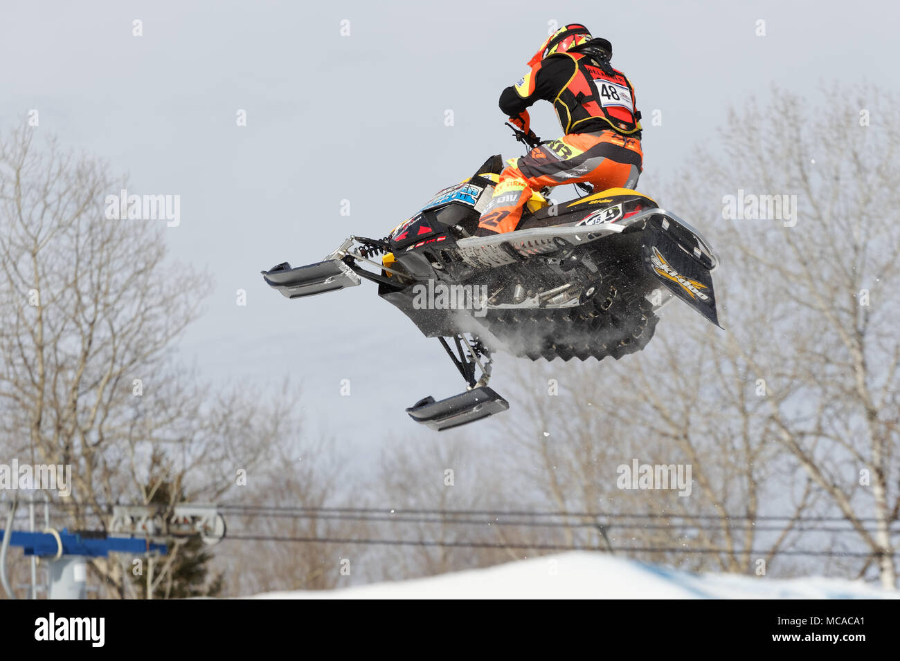 Quebec, Canada. 14th April 2018. La Reserve ski hill in Saint-Donat end their season with the Red Bull Sledhammers Championship. Credit: richard prudhomme/Alamy Live News Stock Photo