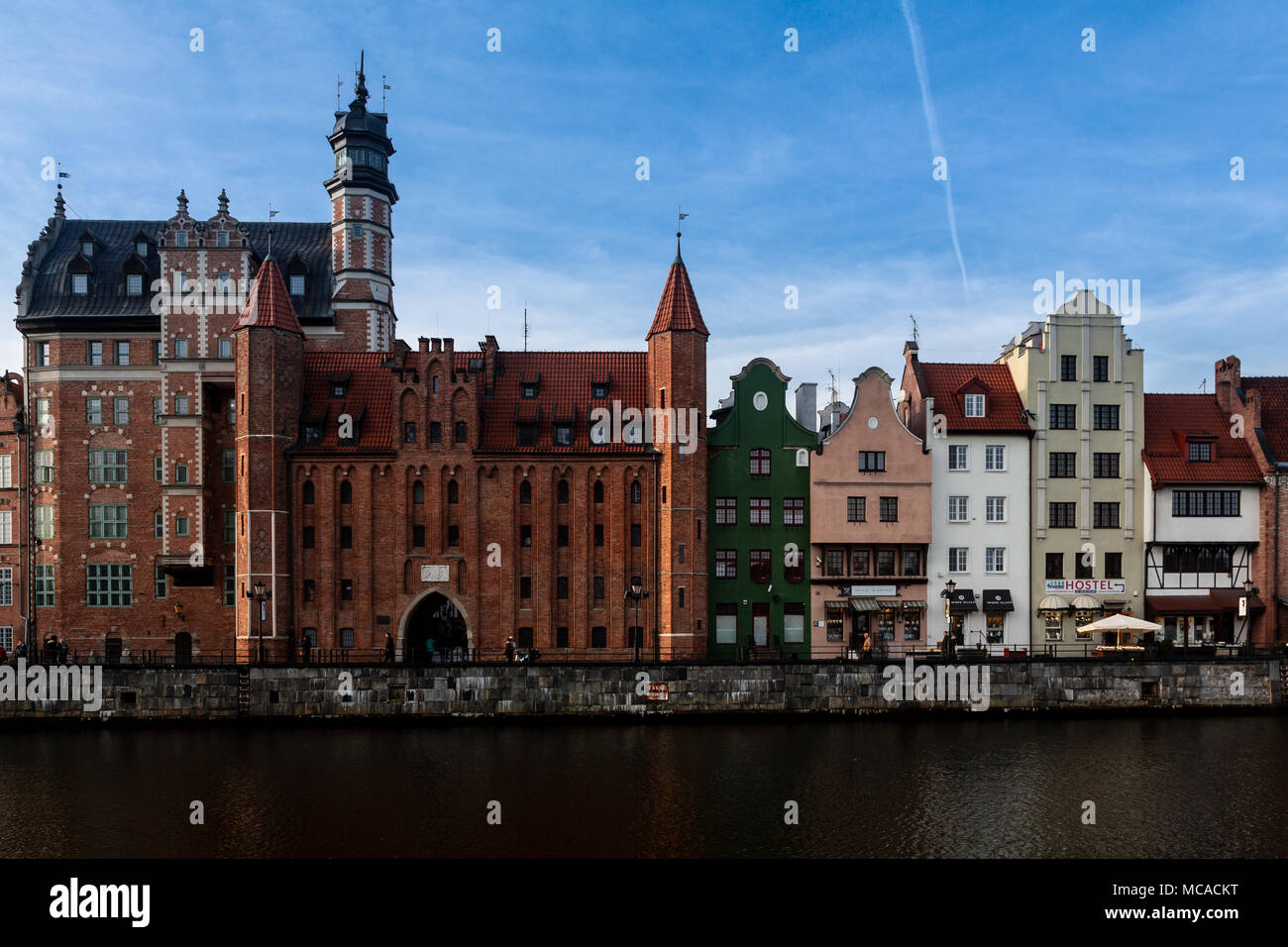 Old houses at the Motlawa river waterfront, Gdansk, Poland Stock Photo