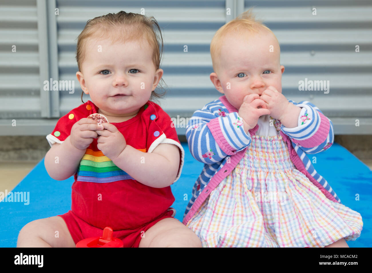 Twins 10 months old Stock Photo