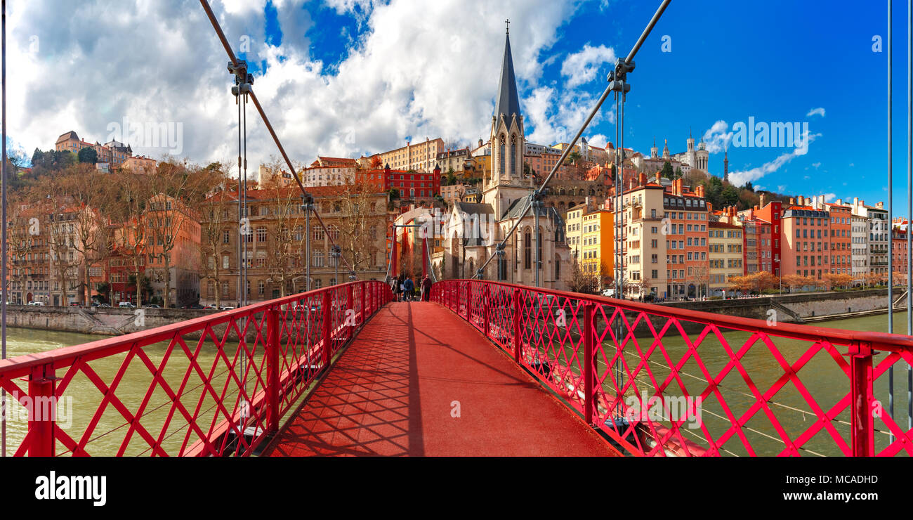 Saint Georges church and footbridge, Lyon, France Stock Photo