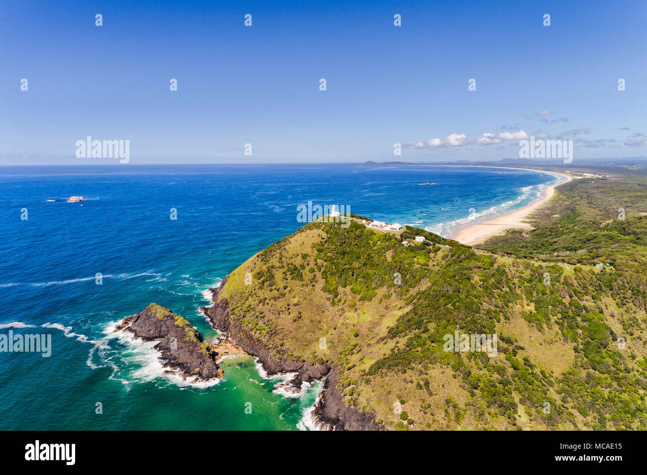 High above Smoky Cape Lighthouse - elevated over scenic coast in ...