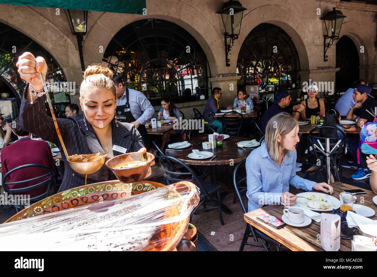Mexico City,Hispanic,Coyoacan,Del Carmen,Jardin Centenario,Restaurante Cabo Coyote,restaurant restaurants food dining cafe cafes,traditional foods cui Stock Photo