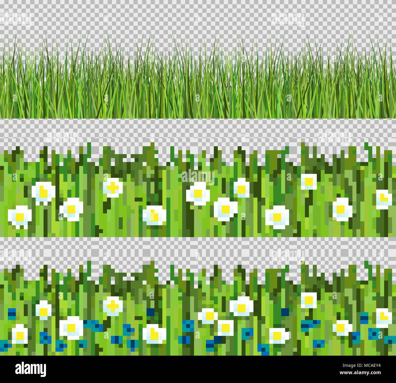 Green grass and flowers border. Set of flat vector illustration ...
