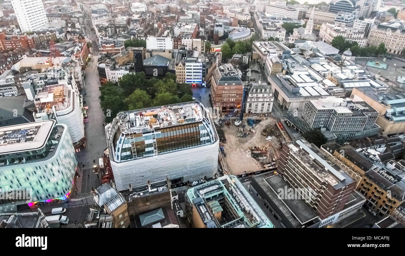 London City Town Centre Aerial View in Leicester Square around Covent Garden and Trafalgar Square in England United Kingdom UK Stock Photo