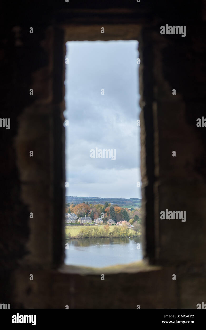 View of Linlithgow Loch, from the window of Linlithgow Palace Stock