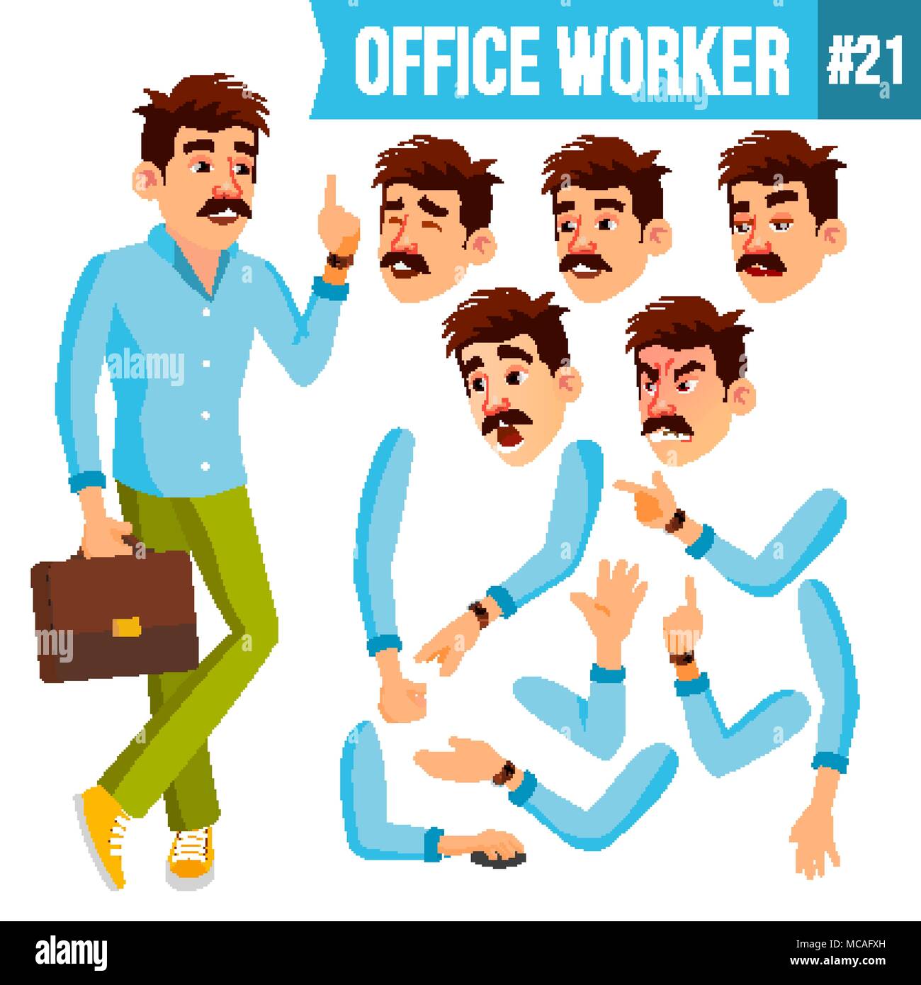 Office Worker Vector. Emotions, Gestures. Animation Creation Set ...