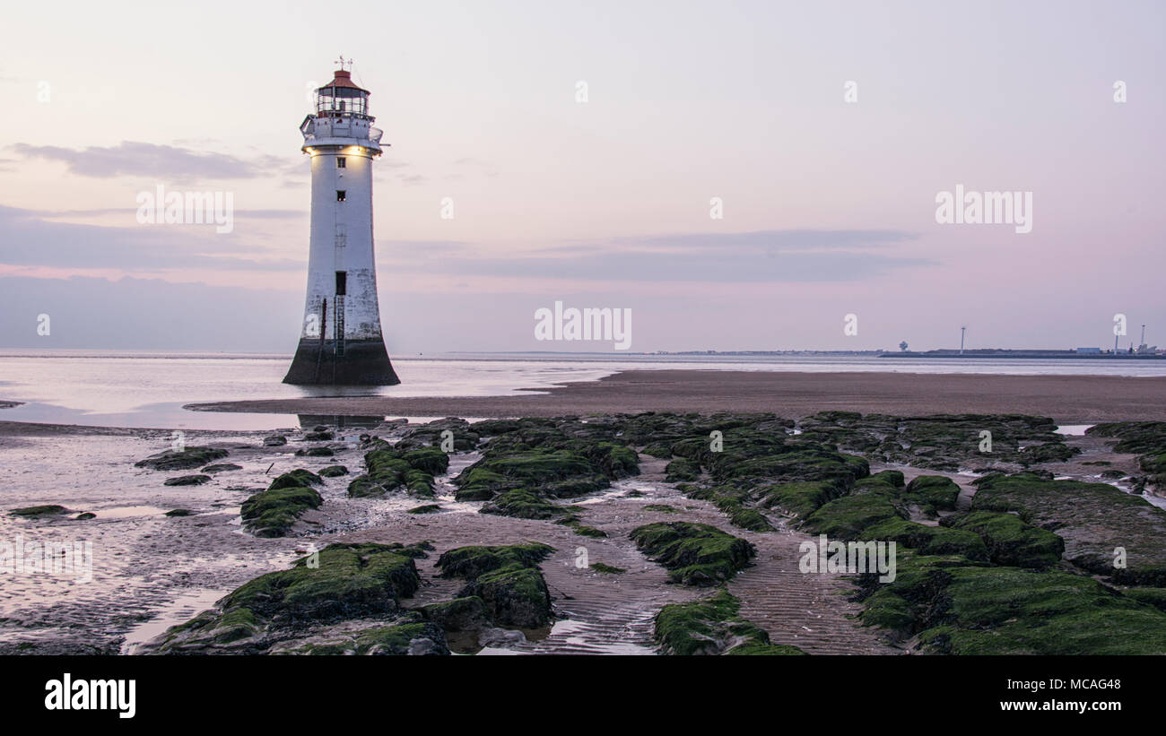 New Brighton Lighthouse Perch Rock UK Sunset Stock Photo