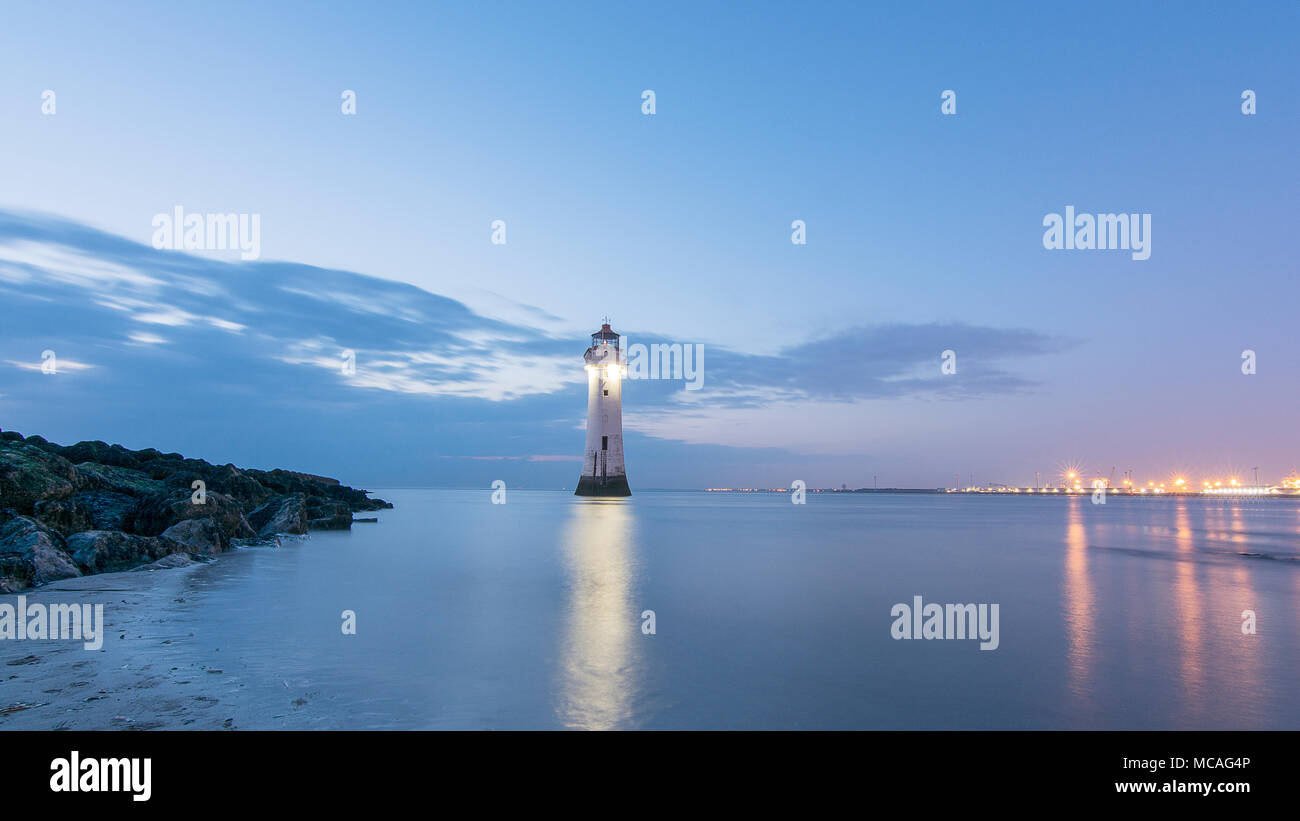 New Brighton Lighthouse Perch Rock UK Sunset Stock Photo