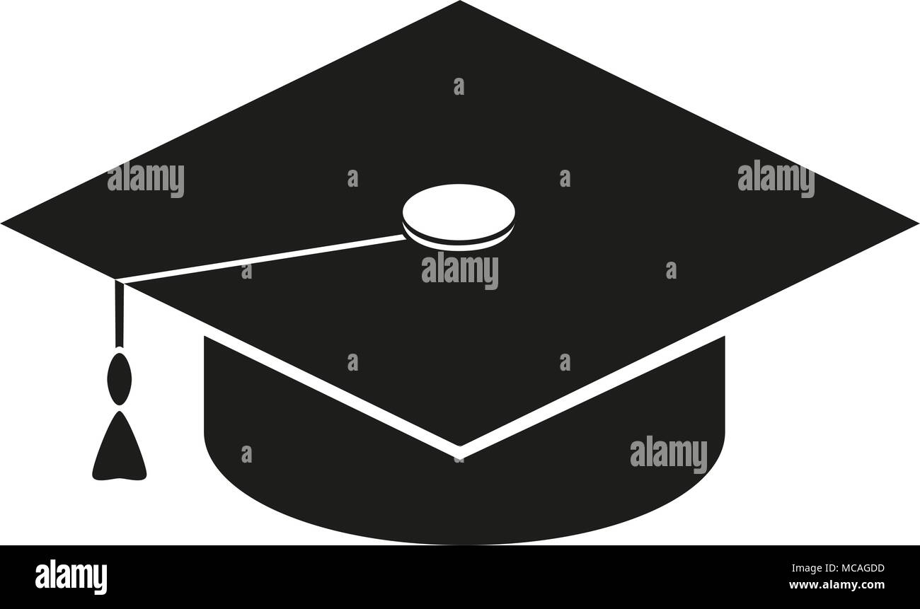 Black and white graduation hat brush silhouette. Stock Vector