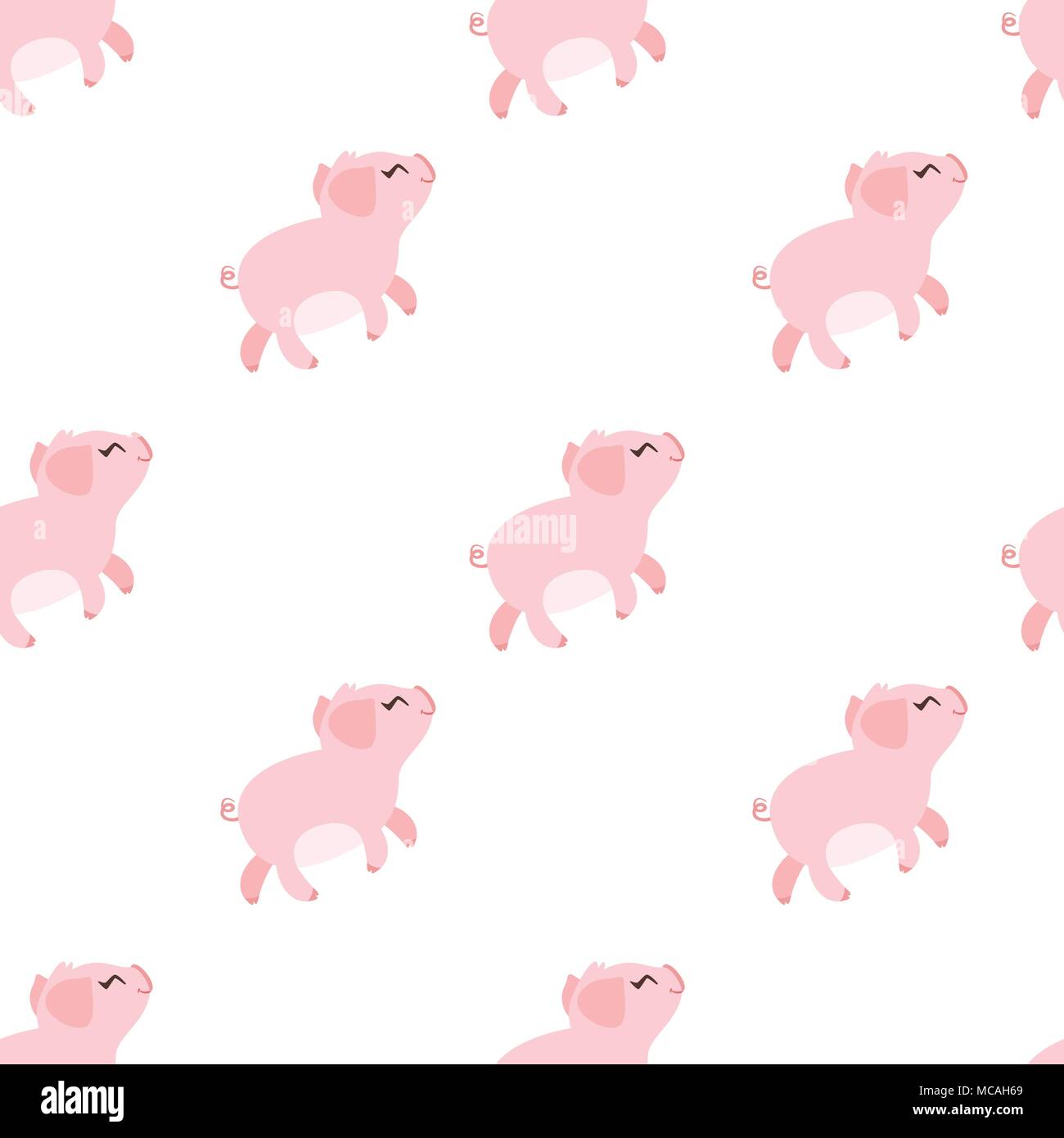 Vector cartoon style seamless pattern with cute walking pigs. White ...