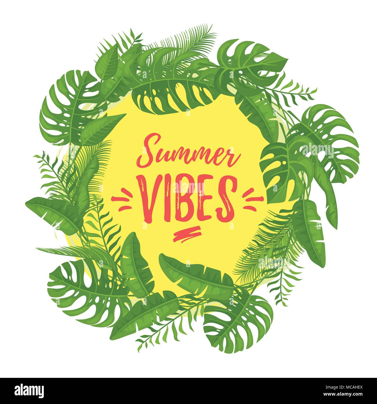 Vector cartoon style Summer Vibes design for season postcard or poster with floral composition with tropical leaves. Colorful vibrant template for pri Stock Vector Image & Art - Alamy Vector cartoon style Summer Vibes design for season postcard or poster with floral composition with tropical leaves. Colorful vibrant template for pri Stock Vector Image & Art - Alamy