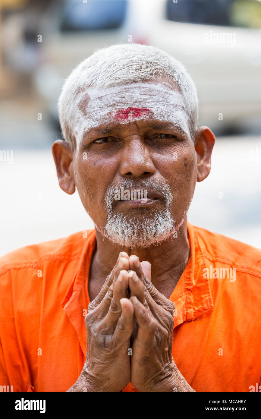 TIRUVANNAMALI, TAMIL NADU, INDIA - MARCH Circa, 2018 . Portrait Sadhu at Ashram Ramana Maharshi. Sadhu is a holy man, who have chosen to live an ascet Stock Photo