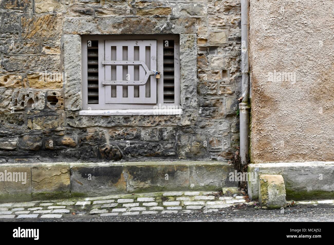 Very securely locked window on South Bailey in Durham Stock Photo Alamy