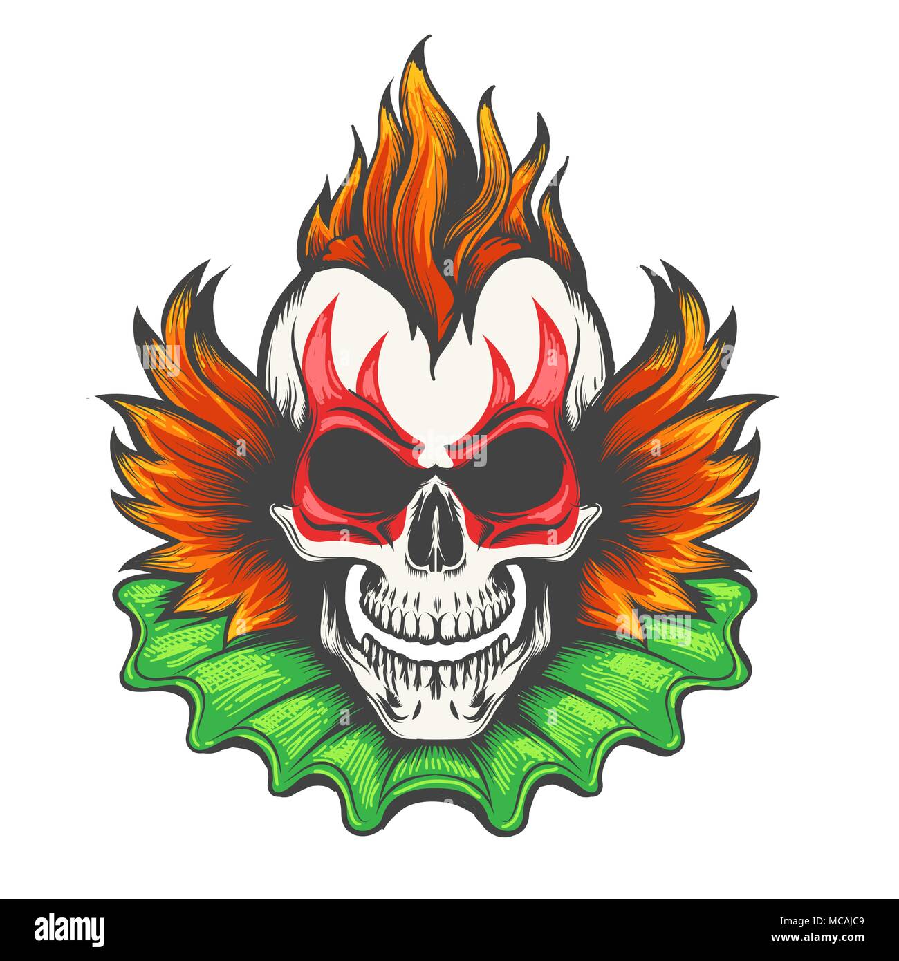 Colorful Evil clown skull isolated on white background. Vector illustration. Stock Vector