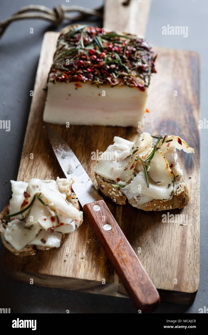 "Lardo del Norcino", lard italian product Stock Photo Alamy