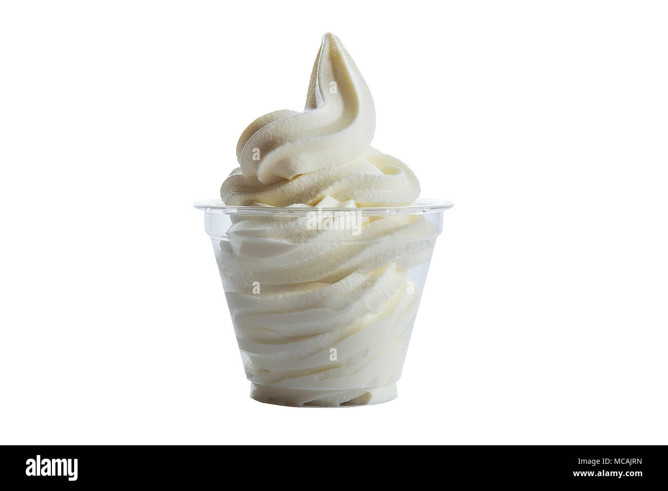 Vanilla ice cream in plastic take away glass Stock Photo