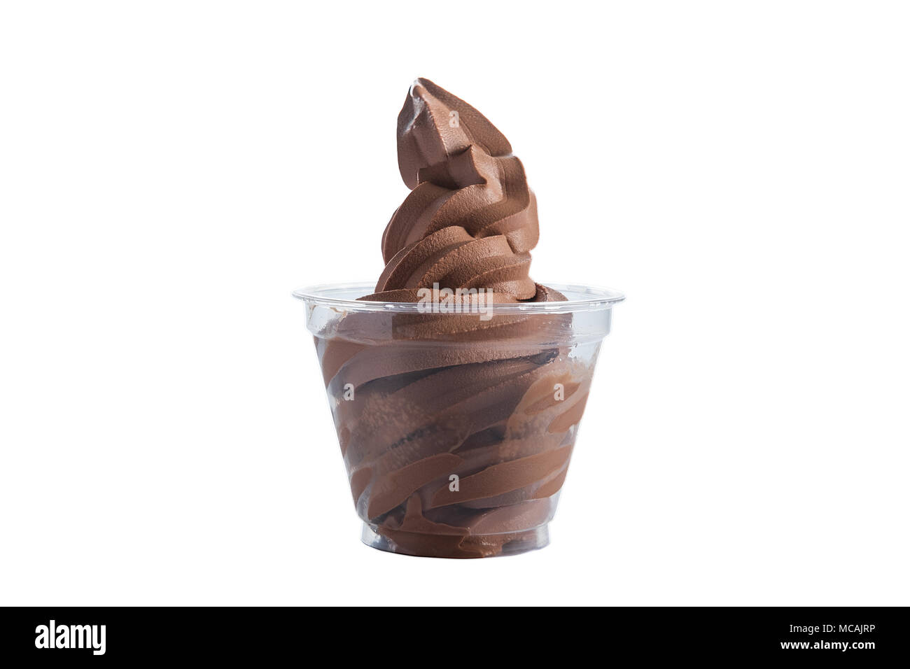 Chocolate Ice cream in plastic take away glass Stock Photo