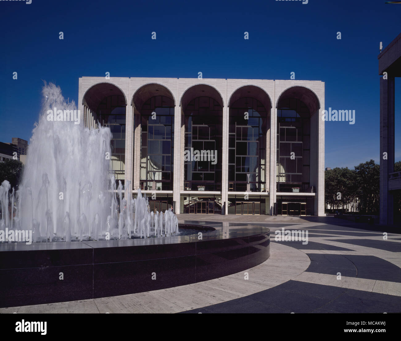 A consortium of civic leaders and others led by John D. Rockefeller III built Lincoln Center as part of the Lincoln Square Renewal Project during Robert Moses's program of urban renewal in the 1950s and 1960s. Respected architects were contacted to design the major buildings on the site, and over the next thirty years the previously blighted area around Lincoln Center became a new cultural hub. Stock Photo