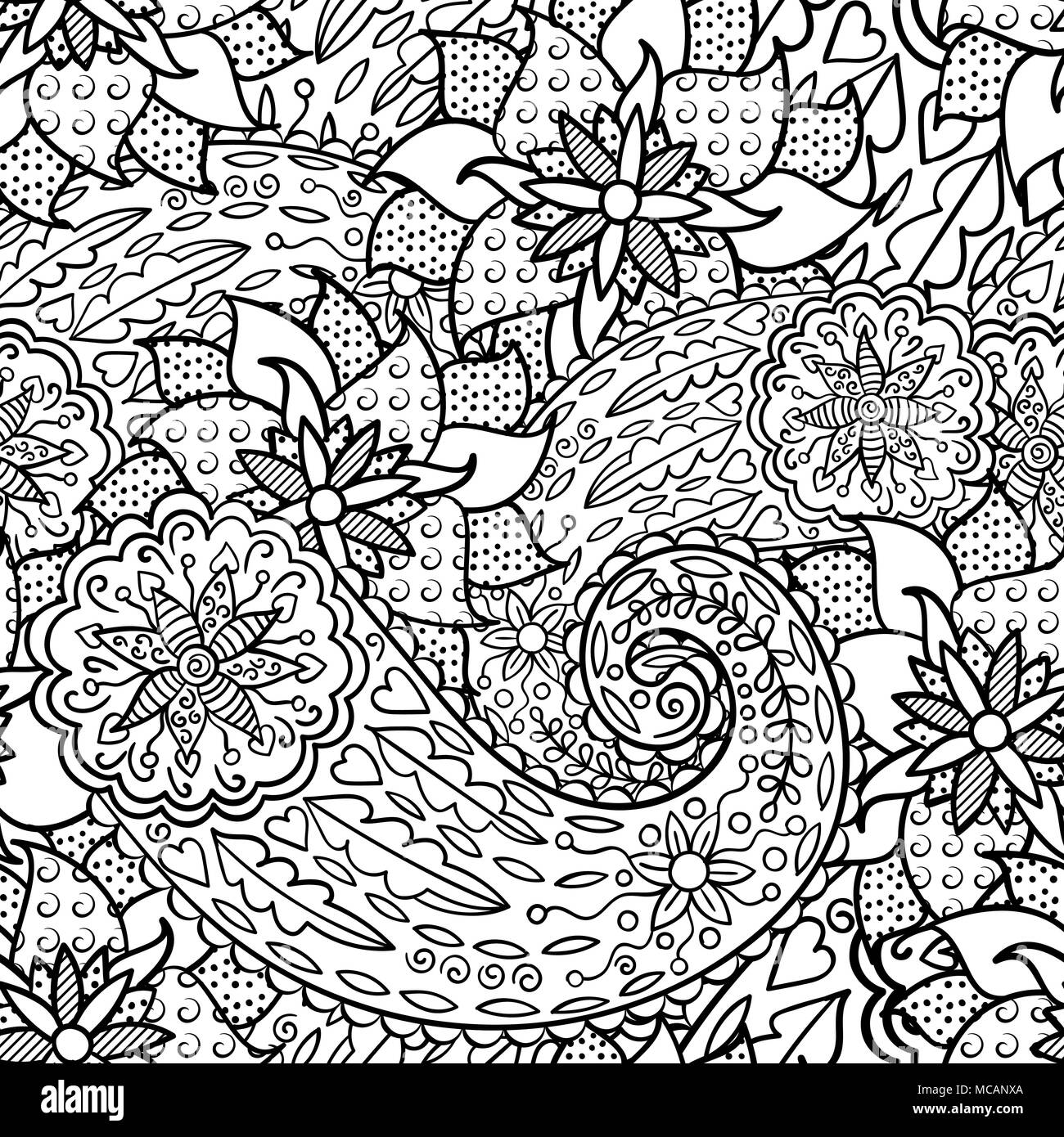Hand Drawn Seamless Pattern With Leaves And Flowers Doodles