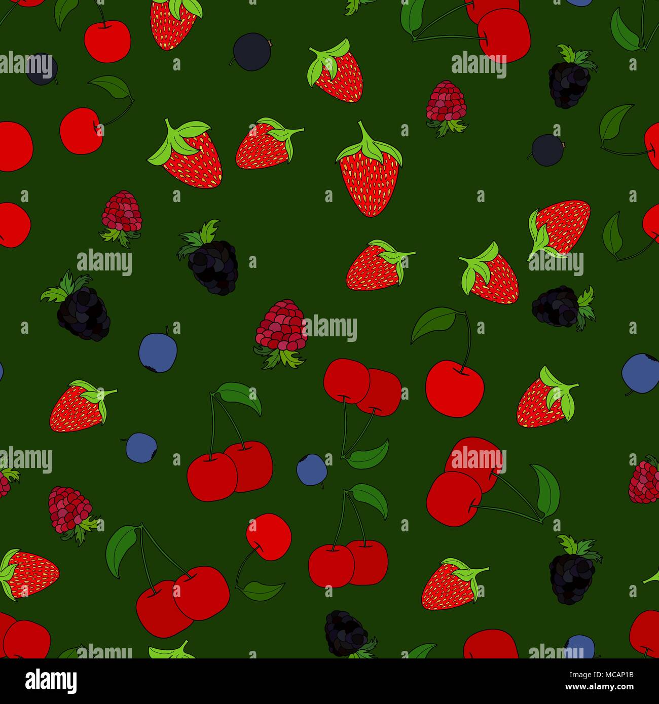 abstract vector doodle berry seamless pattern Stock Vector