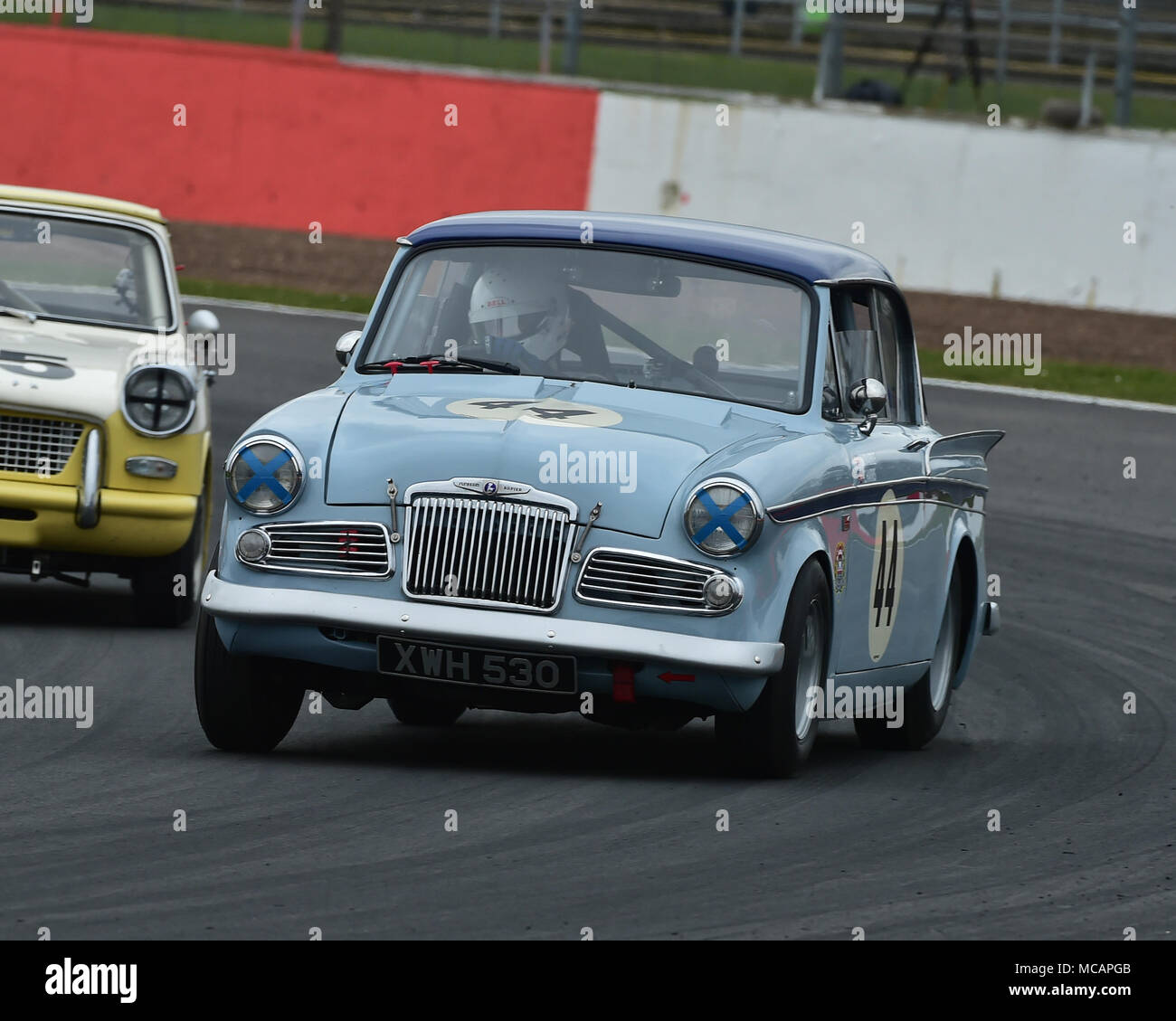 Silverstone, Towcester, Northamptonshire, England, Sunday 1st April 2018. Simon Drabble, Sunbeam Rapier, in the HRDC Coys Trophy event held on the TCR Stock Photo
