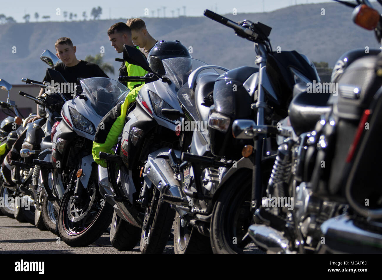 Military personnel await the start to the Basic Riders Course on Camp ...