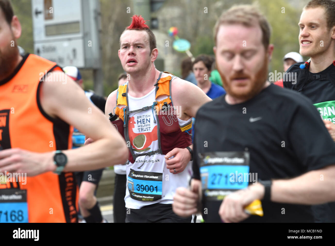 Brighton UK 15th April 2018 - Thousands of runners take part in the Brighton Marathon today as the marathon season gets under way in the UK Credit: Simon Dack/Alamy Live News Stock Photo