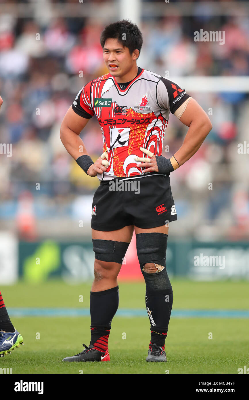 Tokyo, Japan. 14th Apr, 2018. Kazuki Himeno (Sunwolves) Rugby : 2018 Super  Rugby match between Sunwolves 10-24 Blues at Prince Chichibu Memorial  Stadium in Tokyo, Japan . Credit: YUTAKA/AFLO SPORT/Alamy Live News