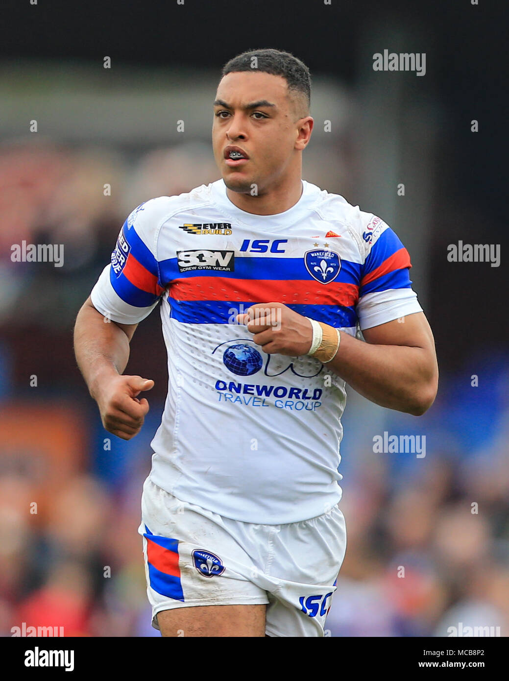 8th April 2018, Beaumont Legal Stadium, Wakefield, England; Betfred Super League rugby, Wakefield Trinity v St Helens; Reece Lyne of Wakefield Trinity Credit: News Images/Alamy Live News Stock Photo