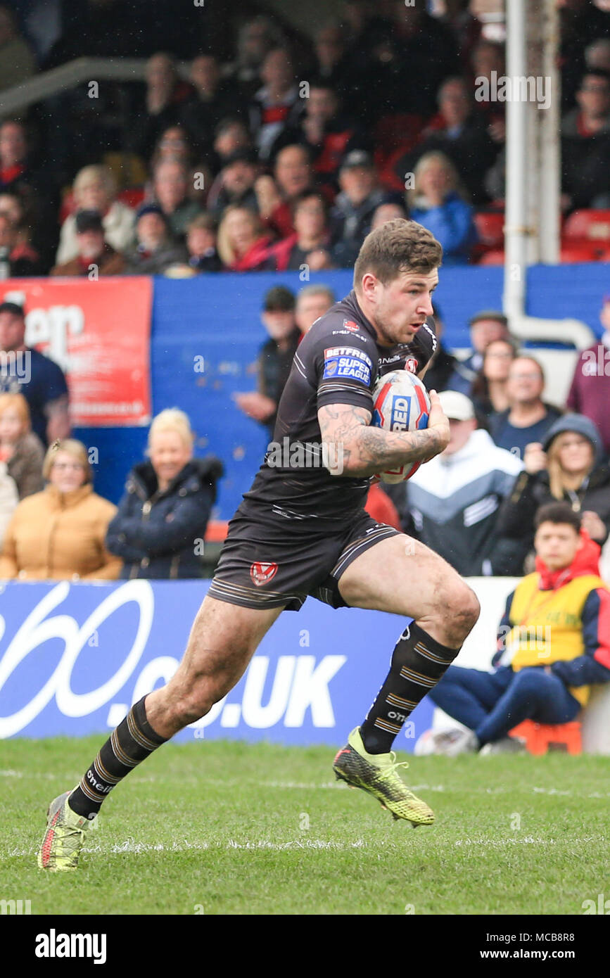 8th April 2018, Beaumont Legal Stadium, Wakefield, England; Betfred Super League rugby, Wakefield Trinity v St Helens; Mark Percival of St Helens Credit: News Images/Alamy Live News Stock Photo