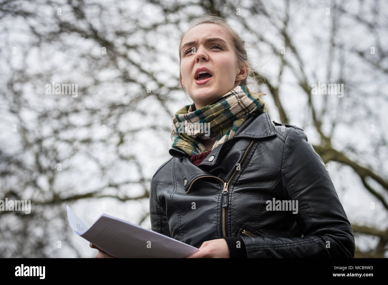 London, UK. 15th April, 2018. Nationalist members and supporters of the right-wing group Generation Identity gather in Hyde Park under heavy police supervision to hear a speech by a representative from the German women’s 120dB movement. Credit: Guy Corbishley/Alamy Live News Stock Photo