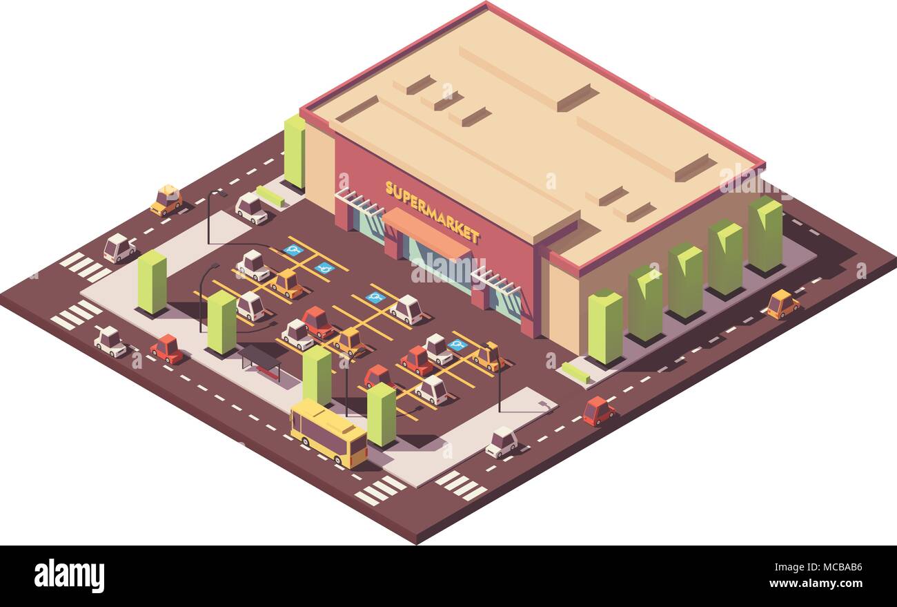 Vector isometric low poly supermarket Stock Vector Image & Art - Alamy