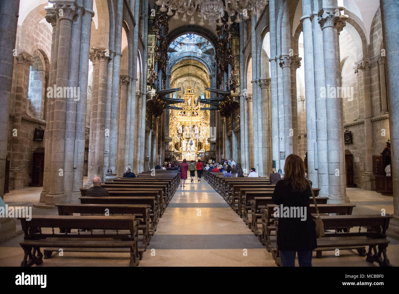 Inside the cathedral of Santiago de Compostela Stock Photo