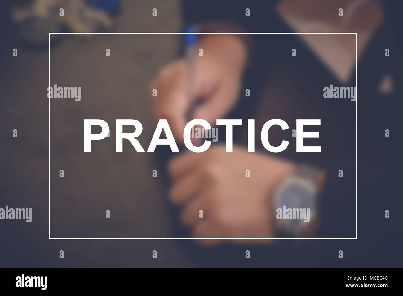Practice word with business blurring background Stock Photo - Alamy