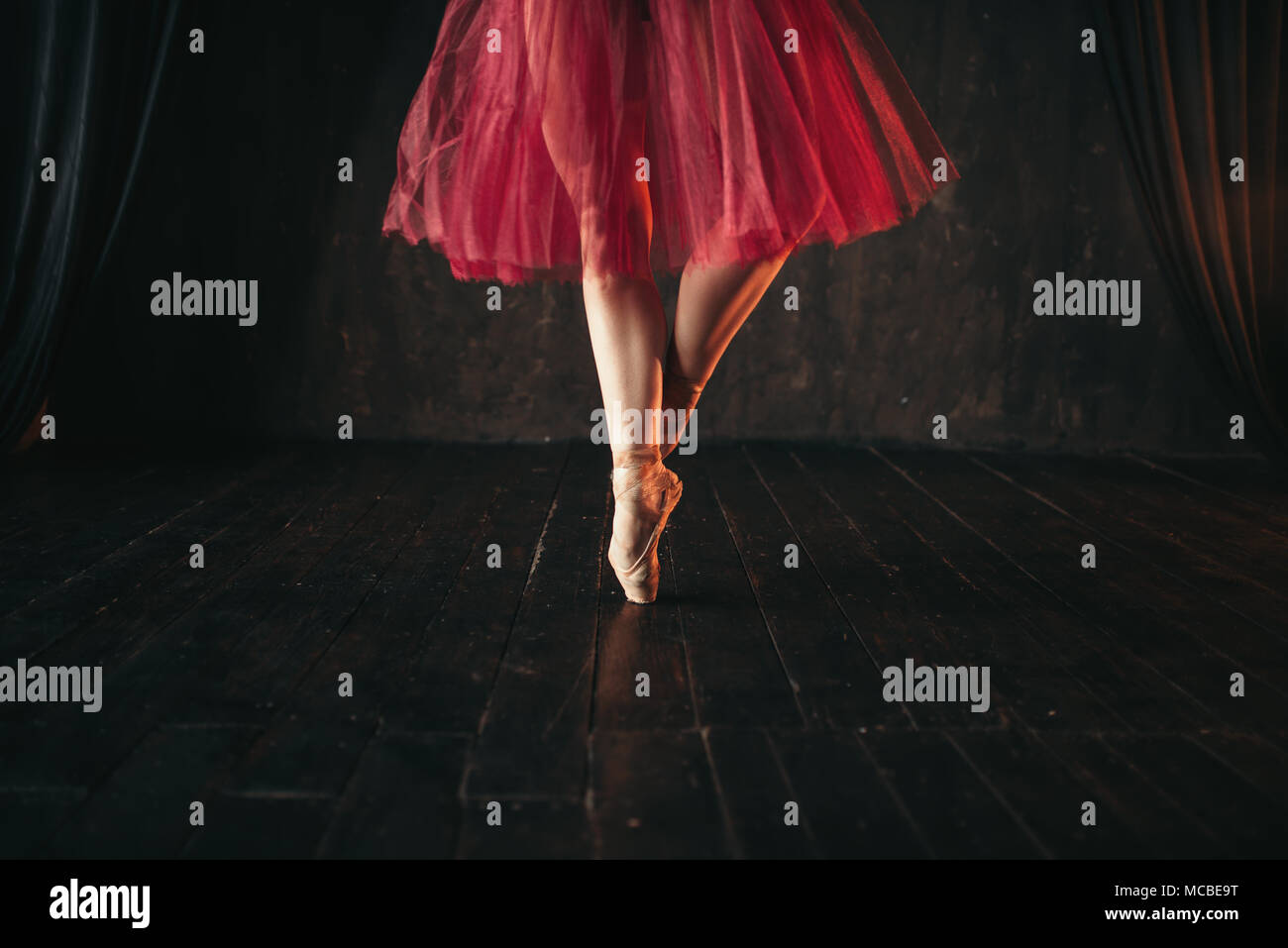 Female ballet dancer legs in pointes Stock Photo