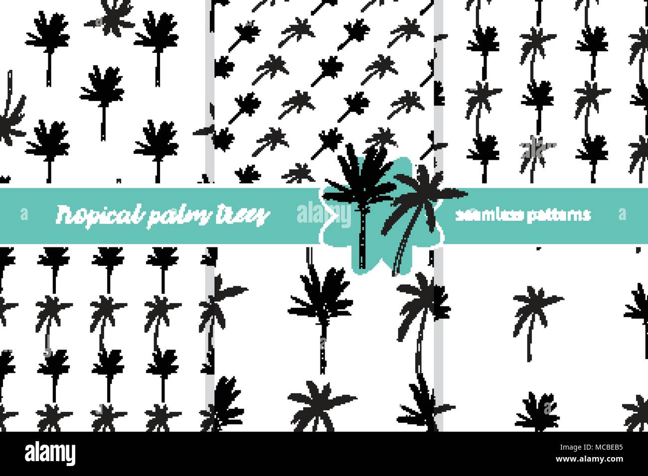 Hand-drawn seamless pattern with palm trees, isolated on white background Stock Vector